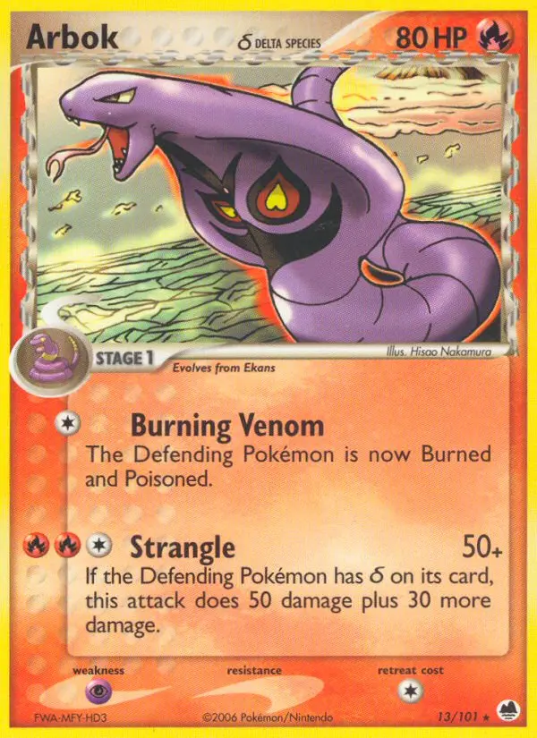 Arbok δ Rare Pokemon card #13 from Dragon Frontiers