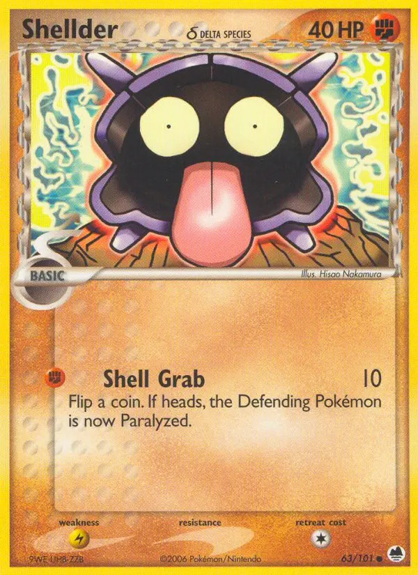 Shellder δ Common Pokemon card #63 from Dragon Frontiers