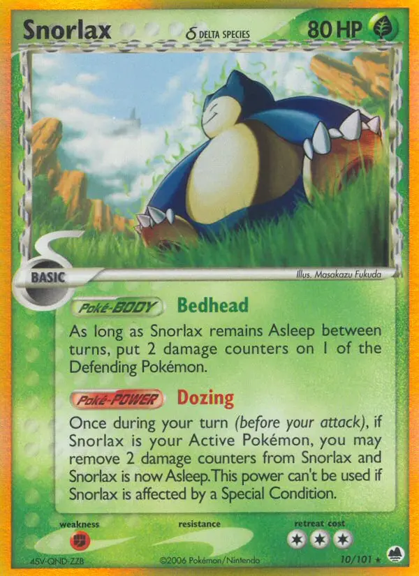 Snorlax δ Rare Pokemon card #10 from Dragon Frontiers