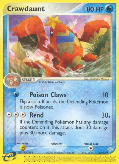 Crawdaunt Rare Pokemon card #13 from Dragon