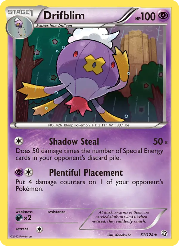 Drifblim Rare Pokemon card #51 from Dragons Exalted