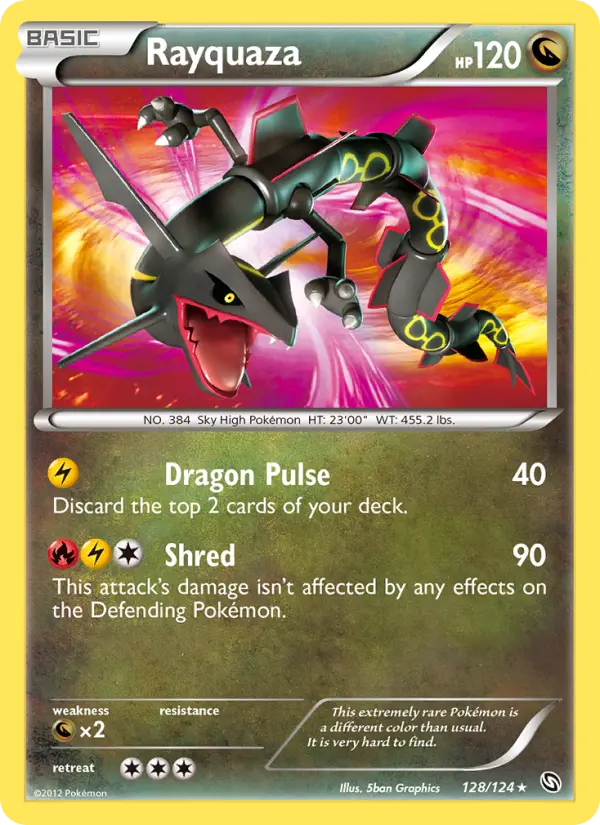 Rayquaza Secret Rare Pokemon card #128 from Dragons Exalted