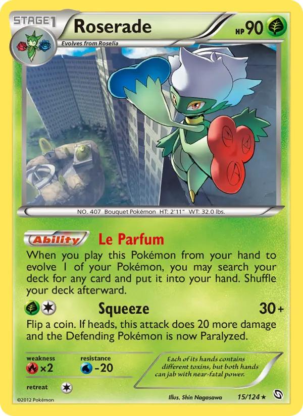 Roserade Rare Pokemon card #15 from Dragons Exalted