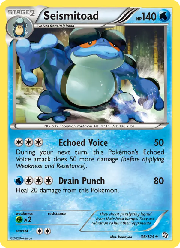 Seismitoad Rare Pokemon card #36 from Dragons Exalted