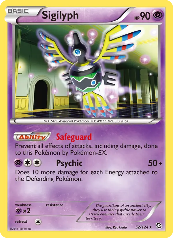 Sigilyph Rare Pokemon card #52 from Dragons Exalted