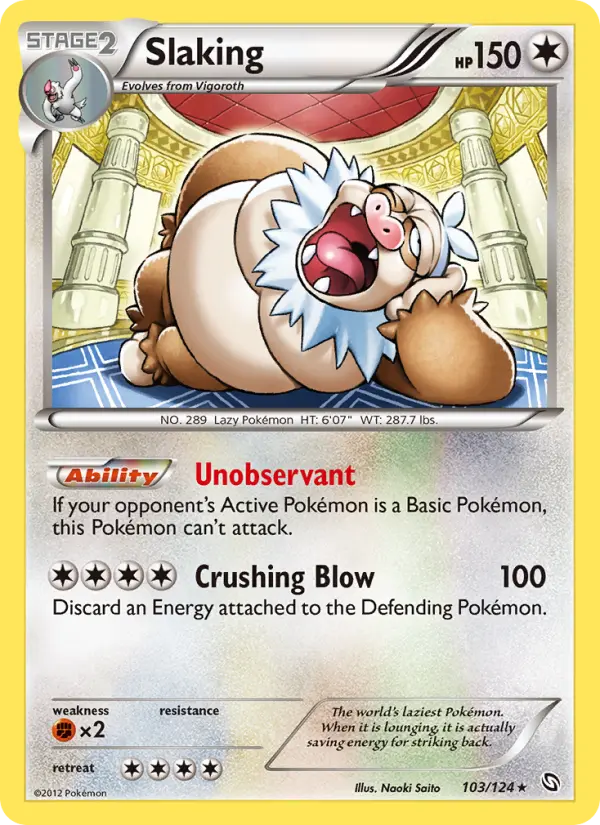 Slaking Rare Pokemon card #103 from Dragons Exalted