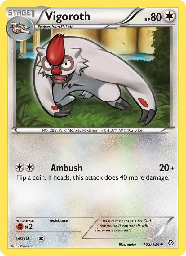 Vigoroth Uncommon Pokemon card #102 from Dragons Exalted