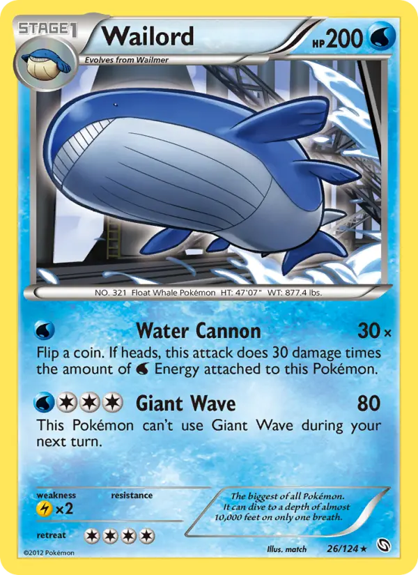 Wailord Rare Pokemon card #26 from Dragons Exalted