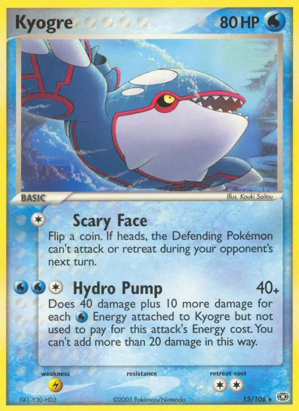 Kyogre Rare Pokemon card #15 from Emerald