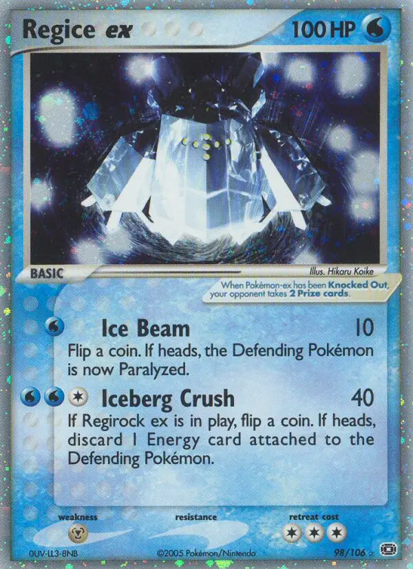 Regice ex Rare Pokemon card #98 from Emerald