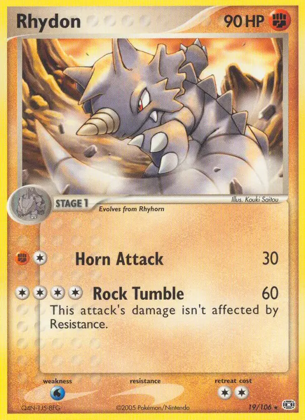 Rhydon Rare Pokemon card #19 from Emerald
