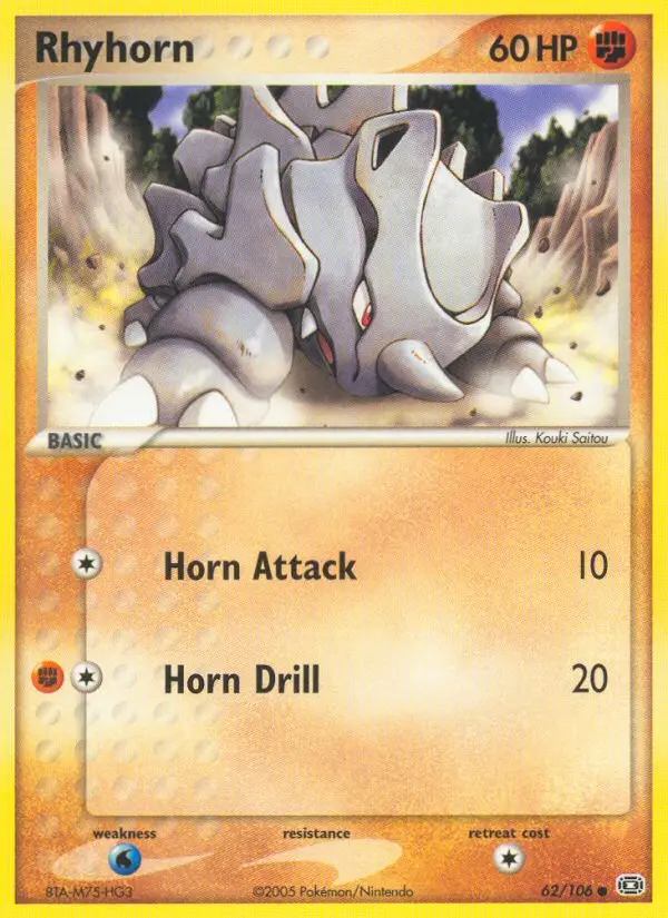 Rhyhorn Common Pokemon card #62 from Emerald