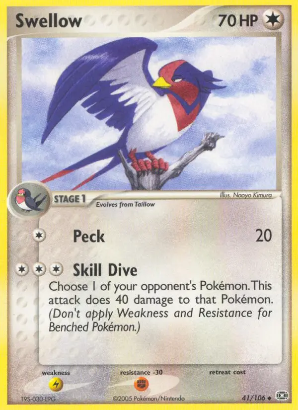Swellow Uncommon Pokemon card #41 from Emerald