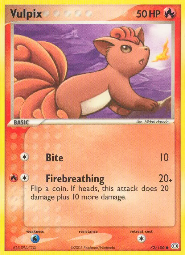 Vulpix Common Pokemon card #72 from Emerald