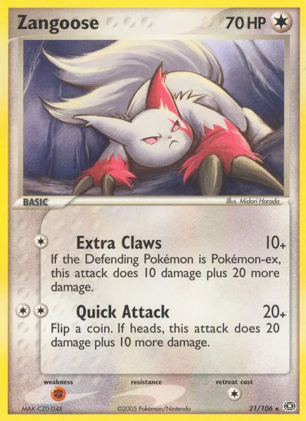 Zangoose Rare Pokemon card #21 from Emerald
