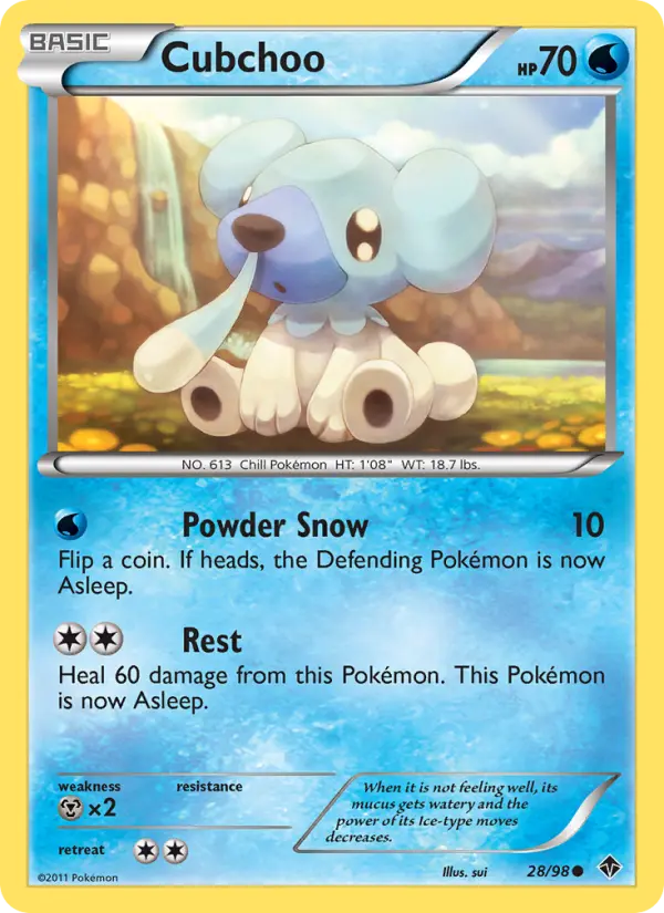 Cubchoo Common Pokemon card #28 from Emerging Powers