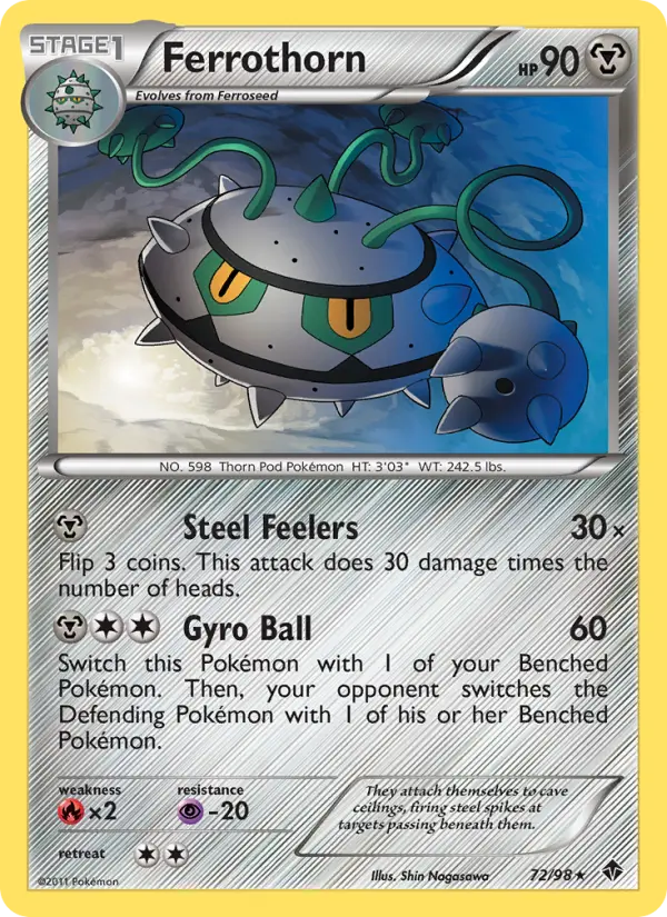 Ferrothorn Rare Pokemon card #72 from Emerging Powers
