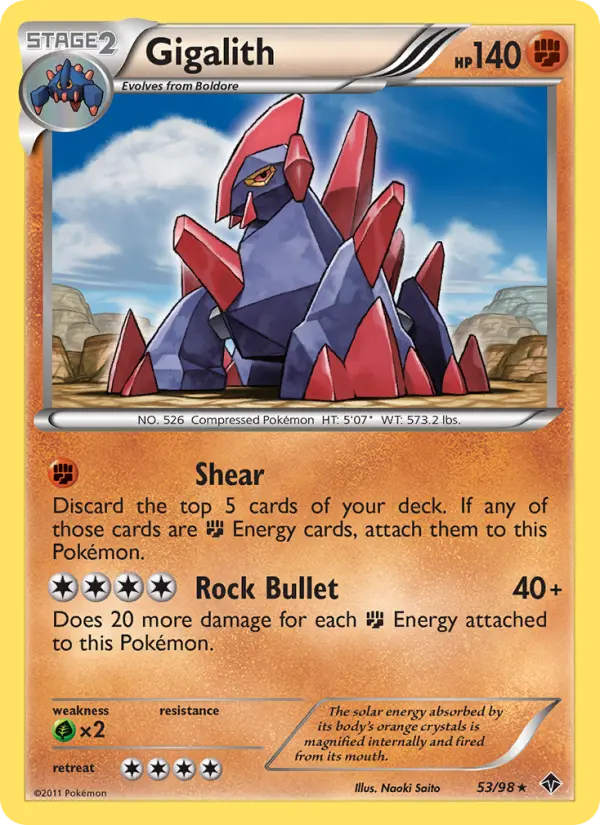 Gigalith Rare Pokemon card #53 from Emerging Powers