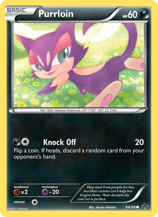 Purrloin Common Pokemon card #64 from Emerging Powers