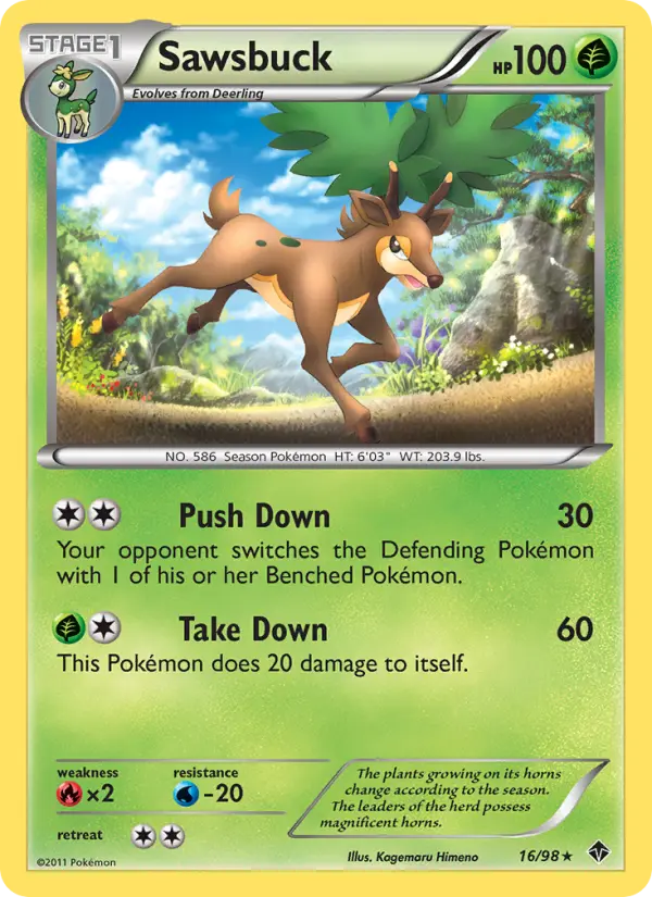 Sawsbuck Rare Pokemon card #16 from Emerging Powers