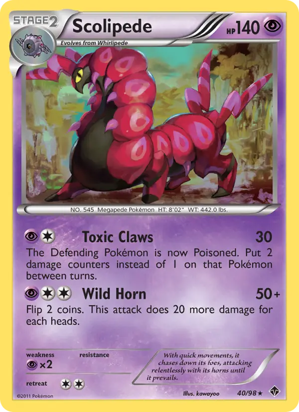 Scolipede Rare Pokemon card #40 from Emerging Powers