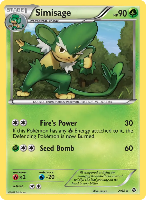 Simisage Rare Pokemon card #2 from Emerging Powers