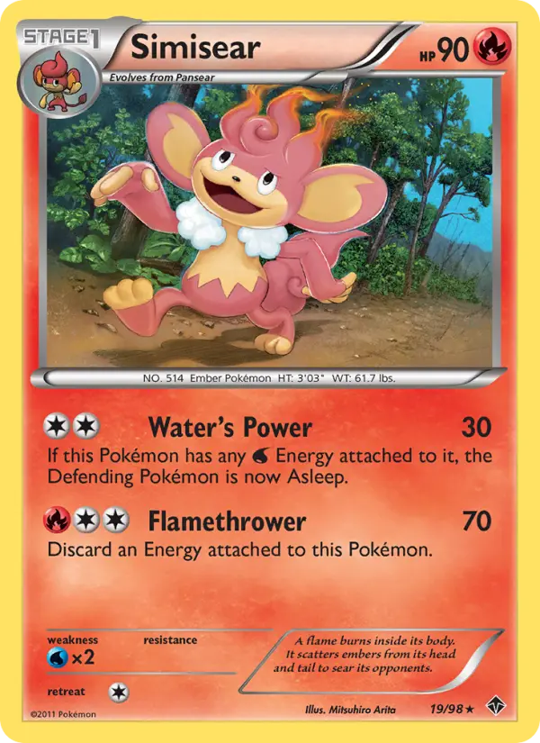 Simisear Rare Pokemon card #19 from Emerging Powers
