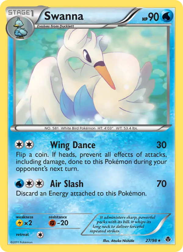 Swanna Rare Pokemon card #27 from Emerging Powers
