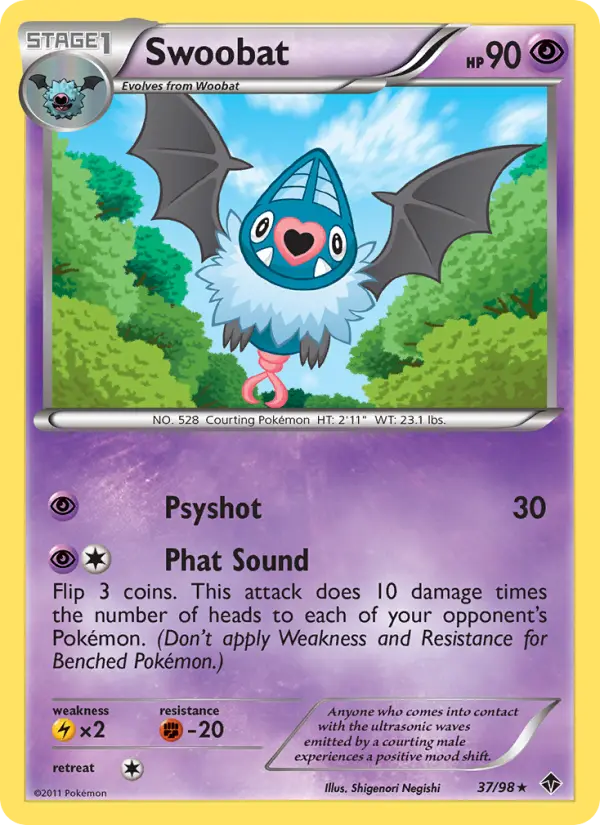 Swoobat Rare Pokemon card #37 from Emerging Powers