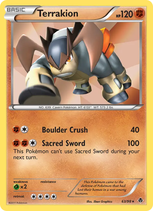 Terrakion Rare Pokemon card #63 from Emerging Powers