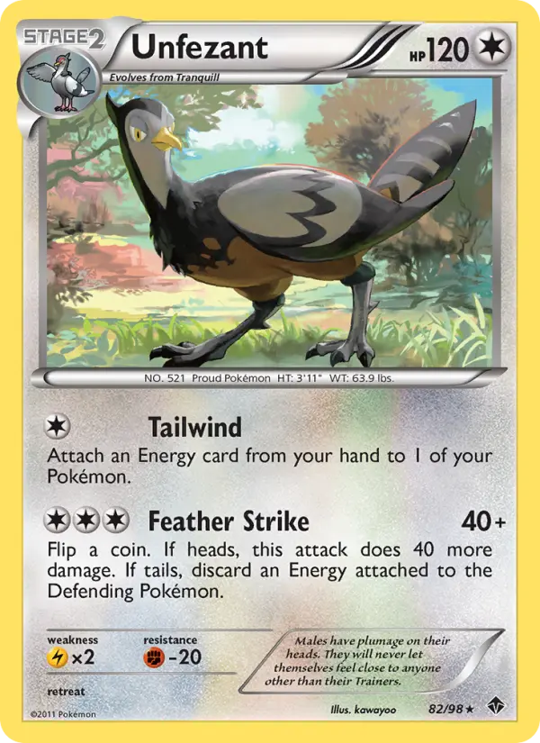 Unfezant Rare Pokemon card #82 from Emerging Powers