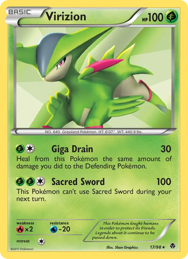 Virizion Rare Pokemon card #17 from Emerging Powers