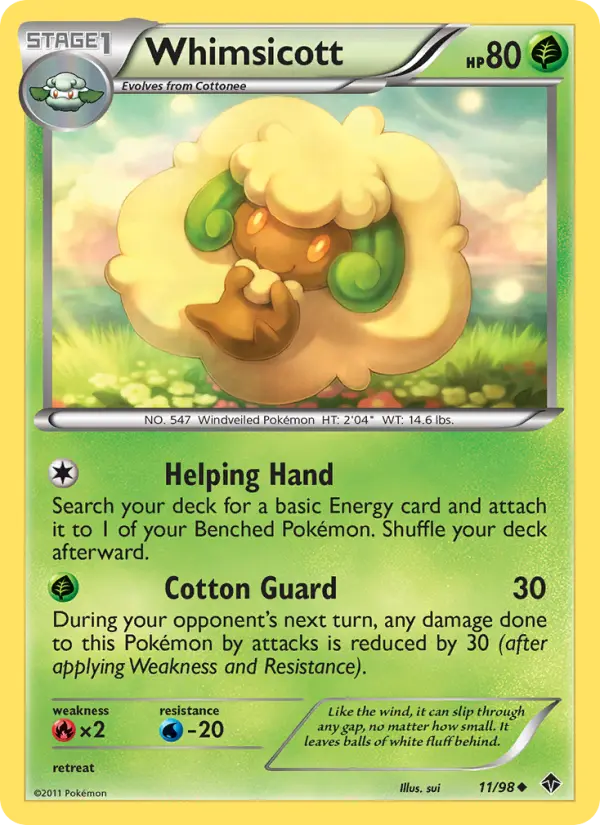 Whimsicott Uncommon Pokemon card #11 from Emerging Powers