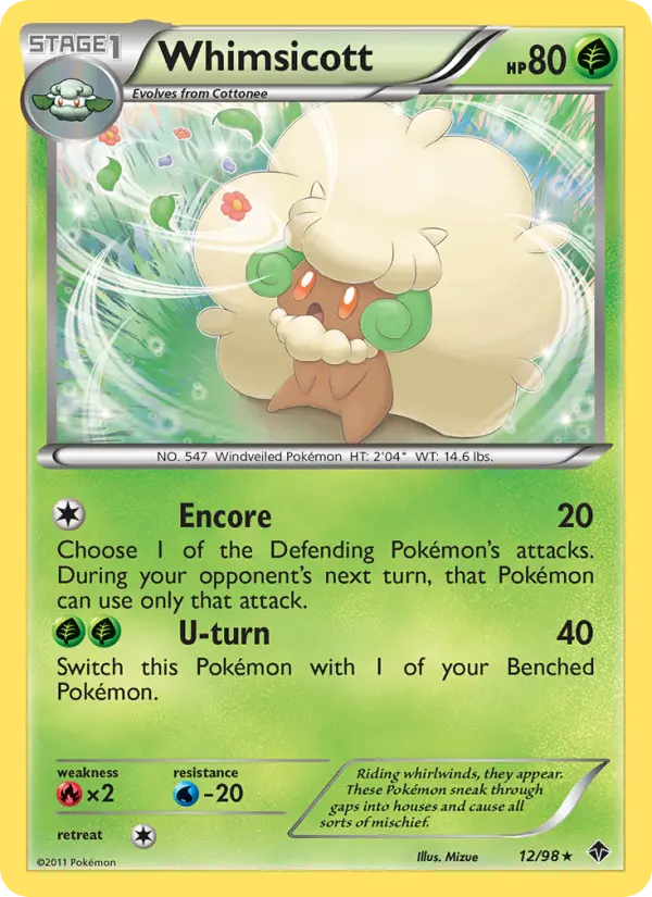 Whimsicott Rare Pokemon card #12 from Emerging Powers