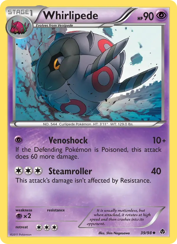 Whirlipede Uncommon Pokemon card #39 from Emerging Powers