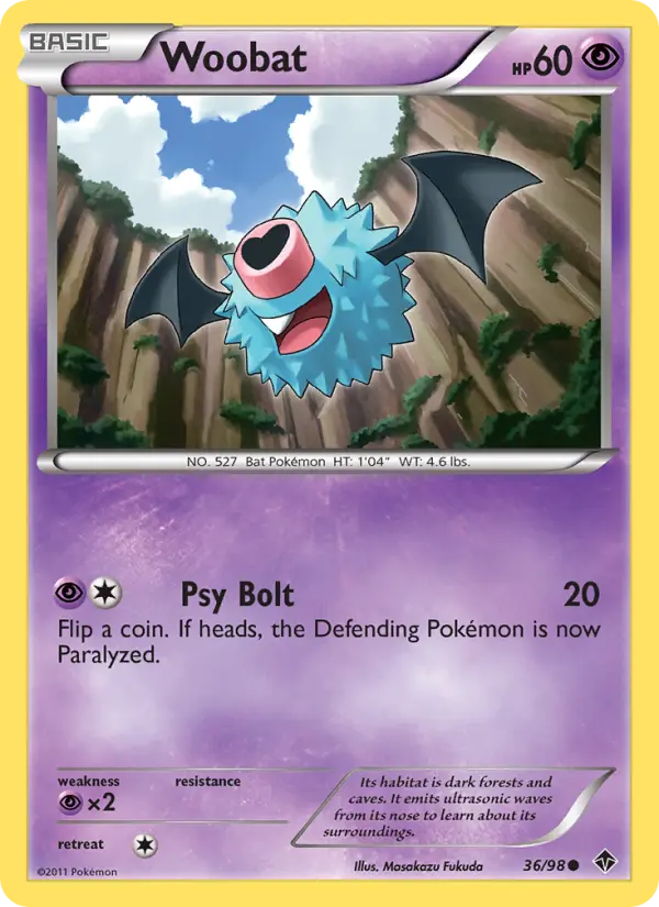 Woobat Common Pokemon card #36 from Emerging Powers