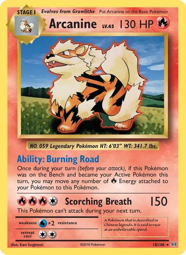 Arcanine Rare Pokemon card #18 from Evolutions