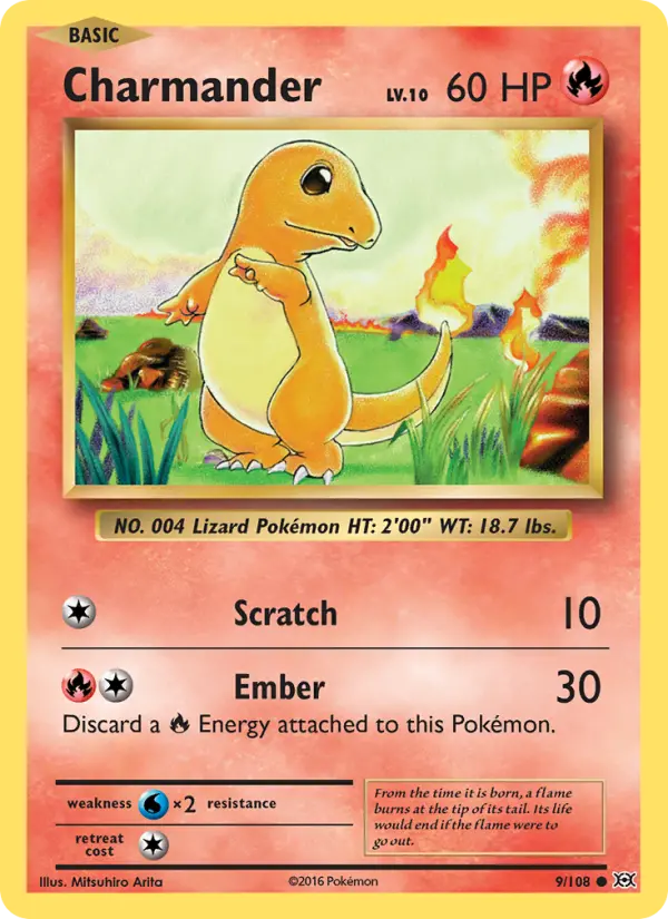 Charmander Common Pokemon card #9 from Evolutions