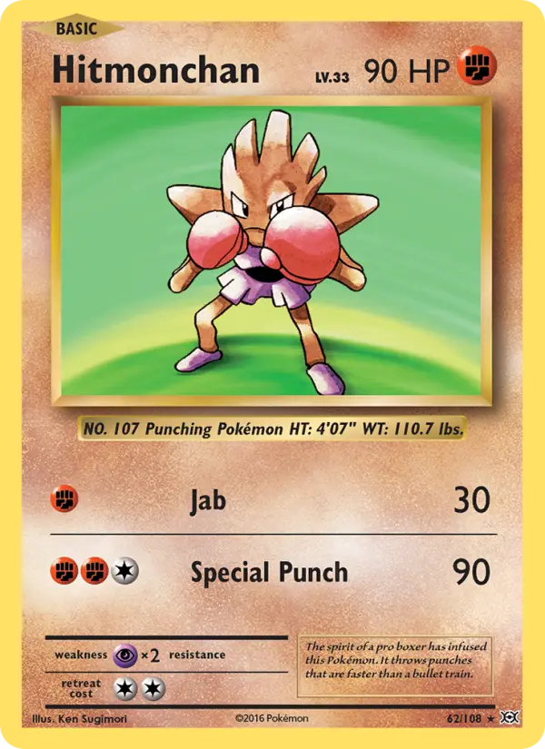 Hitmonchan Rare Pokemon card #62 from Evolutions