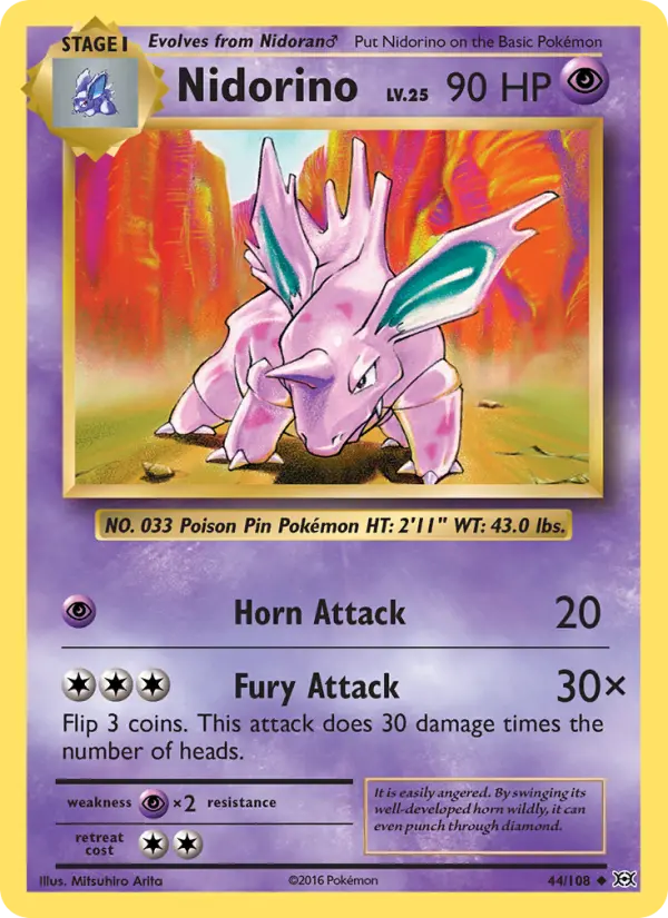 Nidorino Uncommon Pokemon card #44 from Evolutions