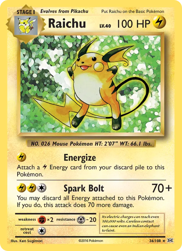 Raichu Rare Pokemon card #36 from Evolutions