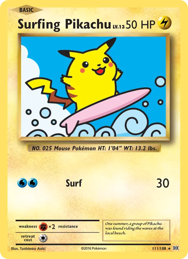 Surfing Pikachu Secret Rare Pokemon card #111 from Evolutions