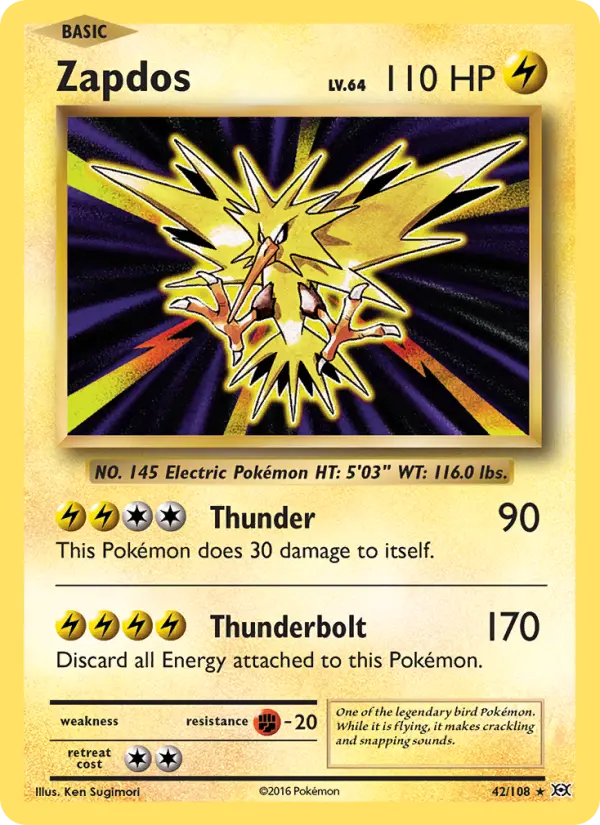Zapdos Rare Pokemon card #42 from Evolutions