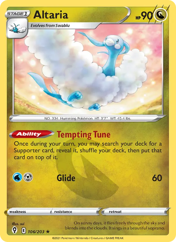 Altaria Rare Pokemon card #106 from Evolving Skies