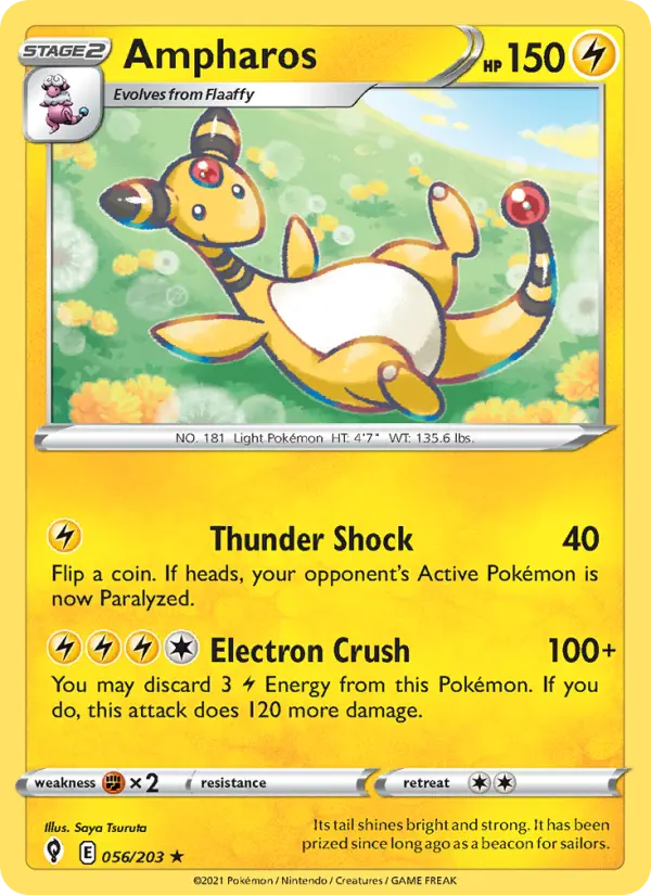 Ampharos Rare Pokemon card #56 from Evolving Skies