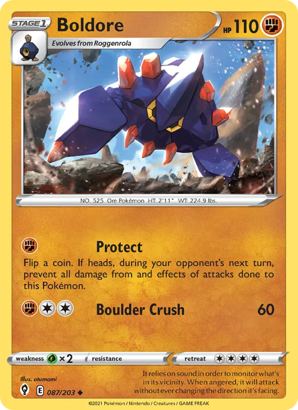 Boldore Uncommon Pokemon card #87 from Evolving Skies