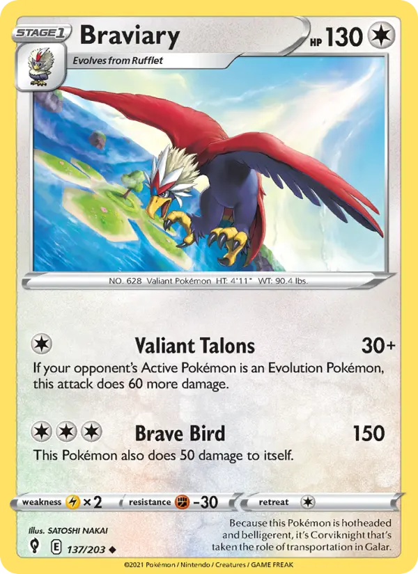 Braviary Uncommon Pokemon card #137 from Evolving Skies