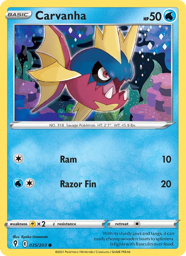 Carvanha Common Pokemon card #35 from Evolving Skies