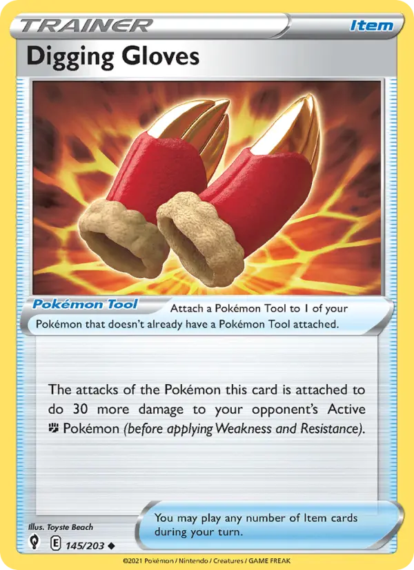 Digging Gloves Uncommon Pokemon card #145 from Evolving Skies