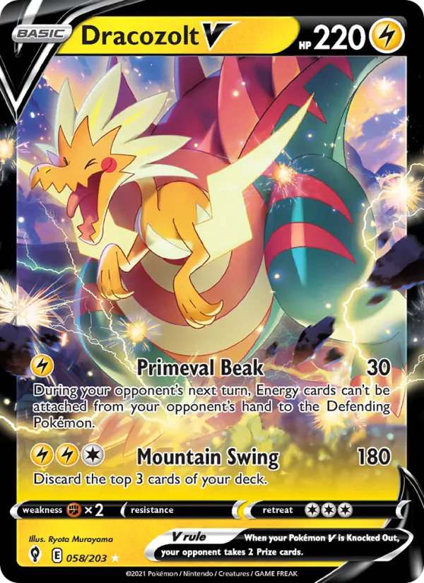 Dracozolt V Holo Rare V Pokemon card #58 from Evolving Skies